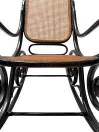 Thonet Art Nouveau Rocking Chair, Black Lacquered Beech, Wicker Seat